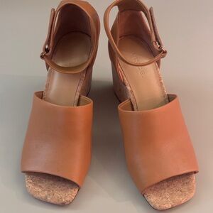 Vince Tan Leather Wedge Sandals